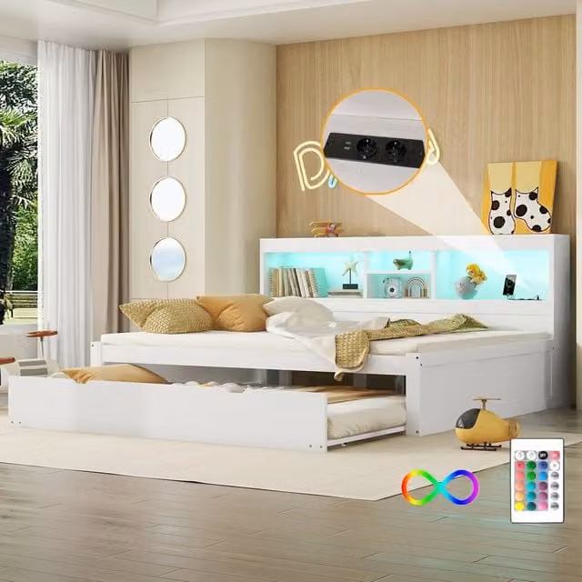 Letto Divano con LED e Contenitore ¨C MINIMAL ¨C Bianco 140x200