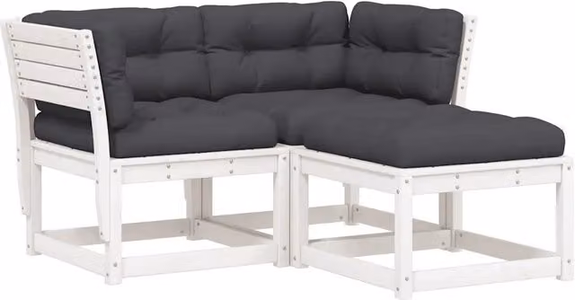 Set Divani Giardino 3 pz | Set Salotto da Giardino con Cuscini Bianco Legno Massello Pino