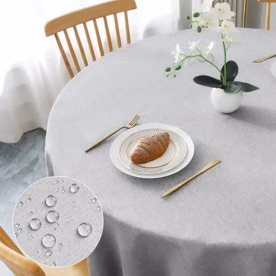 Tovaglia in poliestere grigio chiaro, rotonda, 120 cm, lavabile, per soggiorno, sala da pranzo, balcone e giardino