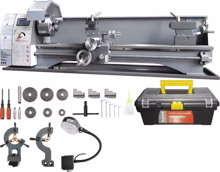 Tornio in metallo 211x750mm Tornio in metallo 50-2500rpm Tornio da banco 750W 14x filettature metriche (da 0,3 a 3 mm) 10x filettature imperiali (da 10 a 44 TPI) Cono mandrino MT5