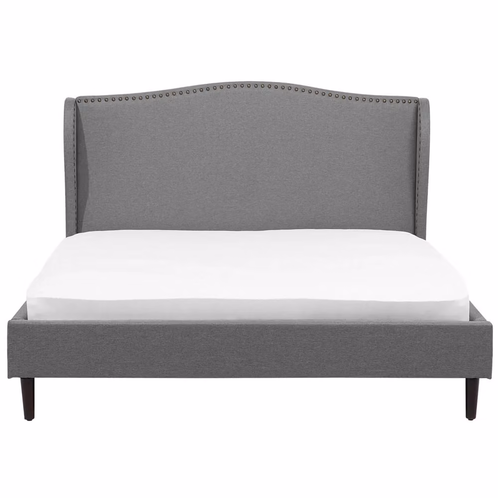 Letto Imbottito in Velluto Beliani Grigio con Doghe in Legno e Testiera Trapuntata L/P: 180 x 200 cm – 2