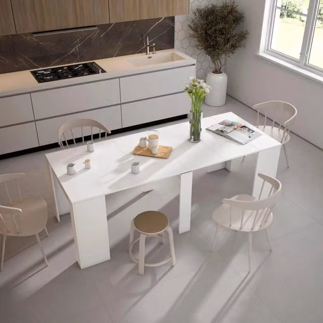 Consolle allungabile, 222x90x77cm, Per 10 persone, Tavolo da pranzo, Bianco RF2629