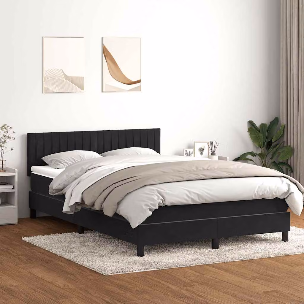 Letto a Molle Ibrido con Materasso e LED vidaXL in Velluto Nero L: 160 cm, P: 213 cm