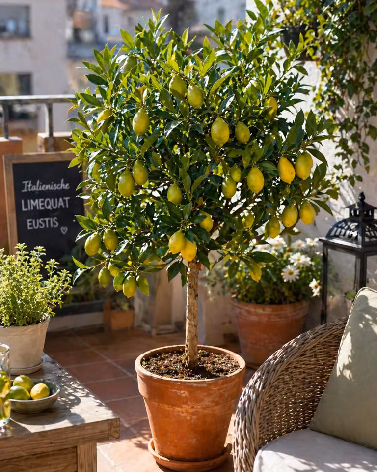 Limequat italiano Eustis 70–100 cm – Citrus x floridana, agrume resistente al freddo, frutti commestibili, pianta da vaso per terrazzo e balcone