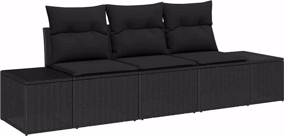 Set di divani con cuscino 3 pcs Nero polyrattan