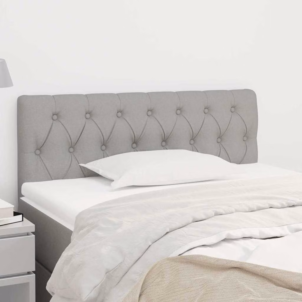 Testiera per letto vidaXL in tessuto grigio chiaro con struttura in legno e pannello imbottito, L: 90 cm, P: 7 cm, H: 78-88 cm