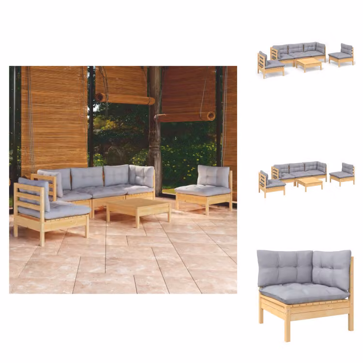 vidaXL Set di 6 pezzi da giardino con cuscini grigi in pino massiccio - Set di mobili da giardino