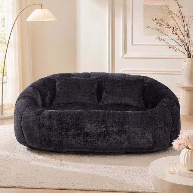 Divano a 2 posti MIVRAY nero in tessuto con imbottitura in schiuma per soggiorno e camera da letto L: 150 cm, P: 63 cm, H: 34 cm