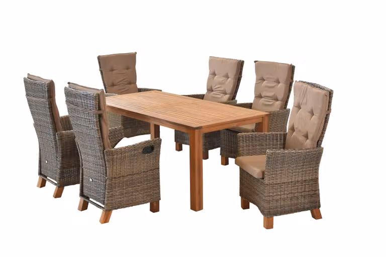 Set di mobili da giardino Merxx 13 pezzi, 6 poltrone con schienale alto, 6 cuscini, tavolo 185 x 90 cm - alluminio/polyrattan