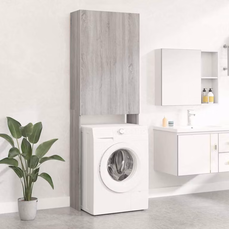 Mobile per lavatrice vidaXL Grigio Sonoma con ante a battente, L/P/H: 64 x 25,5 x 190 cm