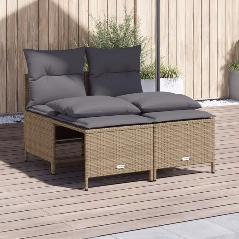 Set Divano da Giardino vidaXL 4 pz a Forma L con Cuscini Beige e Struttura in Metallo e Polyrattan