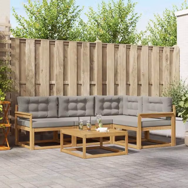 Set di divani da esterno 5 pz Bianco e Grigio Chiaro Poliestere 3386400