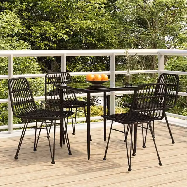 Set da Pranzo da Giardino Moderno vidaXL in Polyrattan e Vetro Nero 5 pz