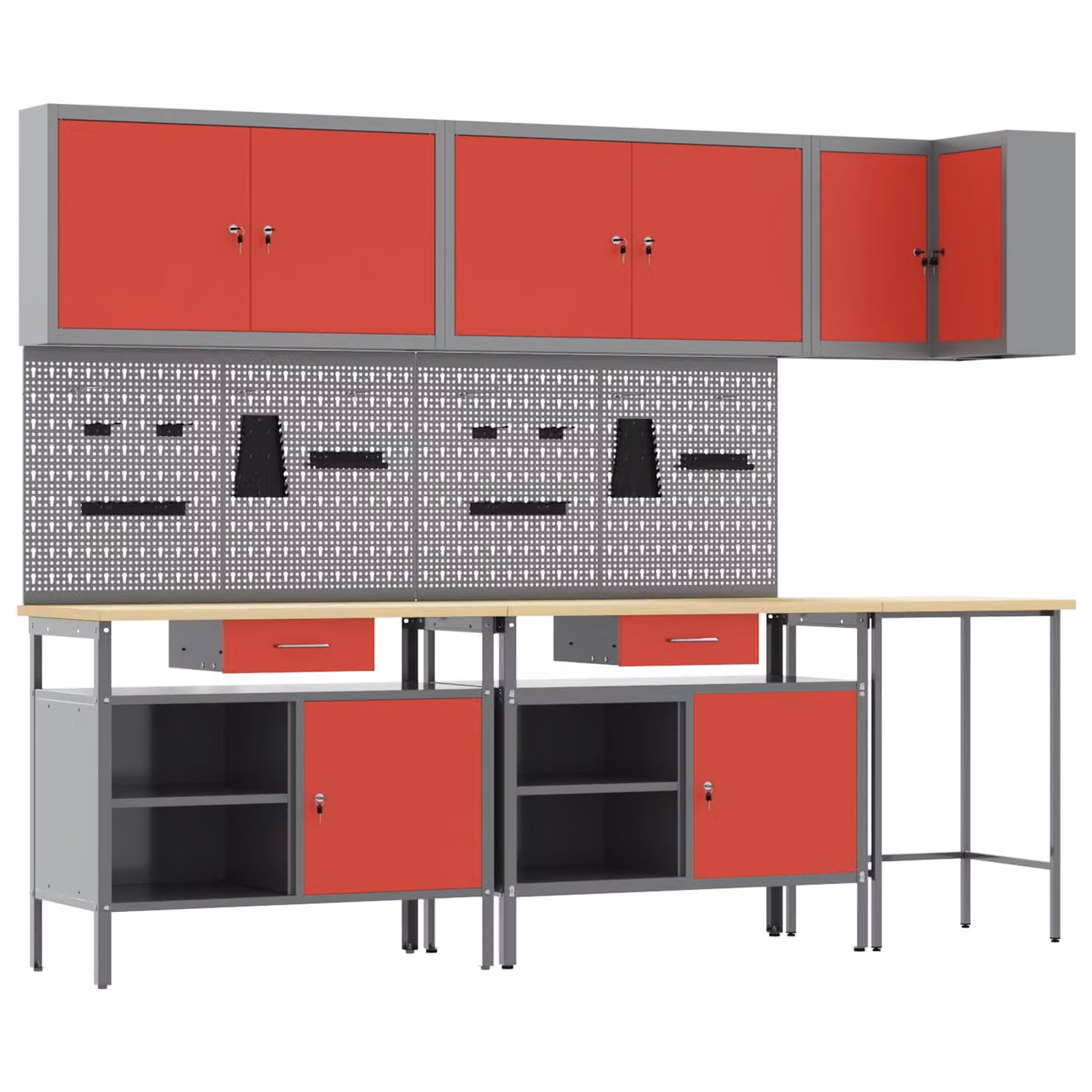 vidaXL Set di mobili da lavoro con cassetto 10 pz Rosso e Grigio