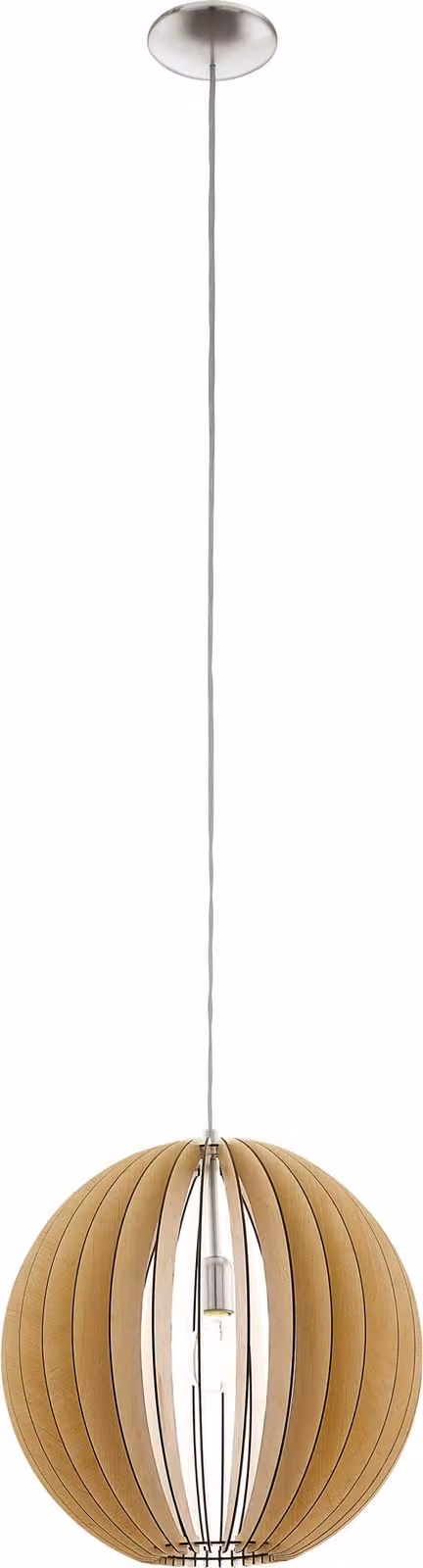 Lampadario A Sospensione Contemporaneo Cossano Acciaio Nichel Legno 1 Luce E27
