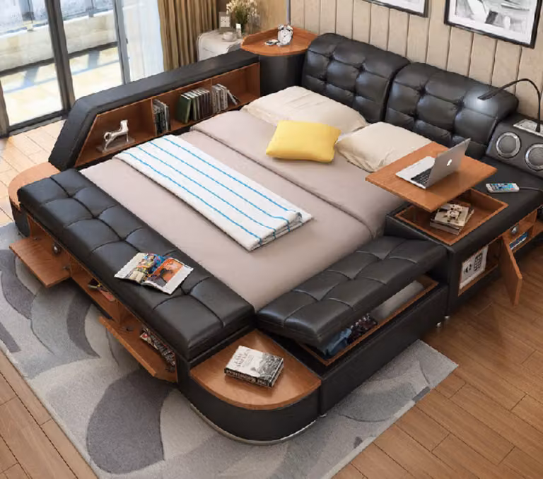 Multifunktion Bett Betten Ehebett Doppelbett Polsterbett Schlafzimmer Lederbett