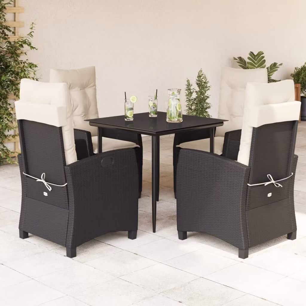 Maison Exclusive - Set da Pranzo da Giardino 5 pz Nero con Cuscini in Polyrattan