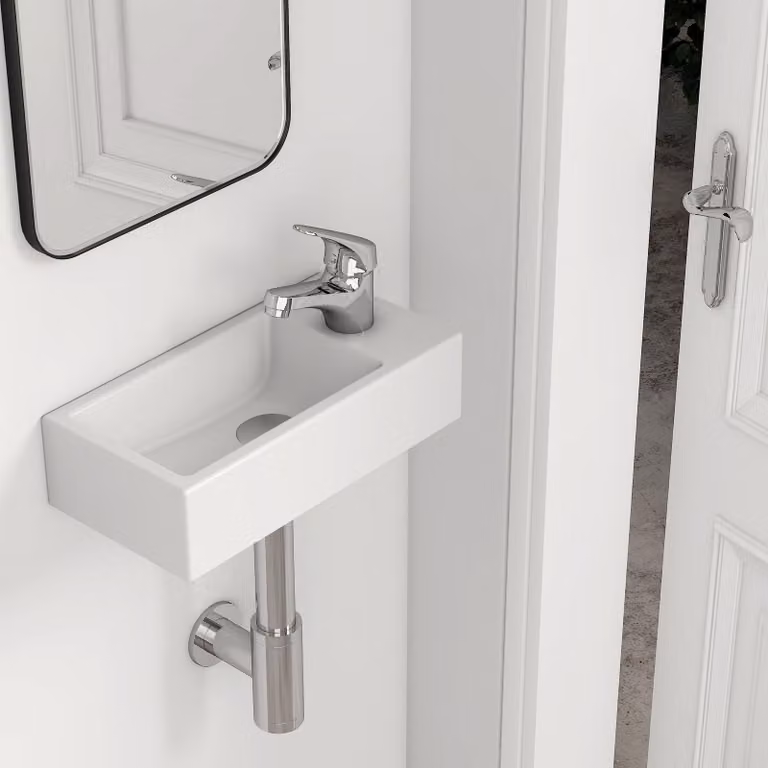 Lavabo sospeso EMKE, forma rettangolare, dimensioni 40,5 × 20,5 × 10,5 cm, colore bianco