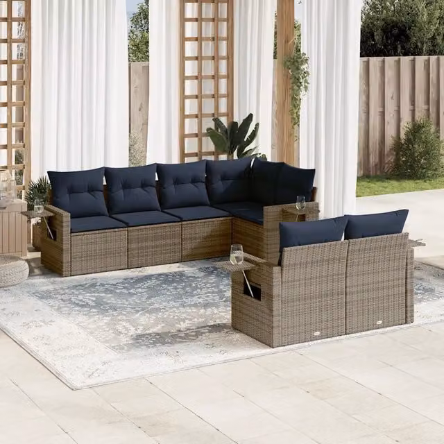 Set Divani da Giardino 7 pz con Cuscini Grigio in Polyrattan 3220410