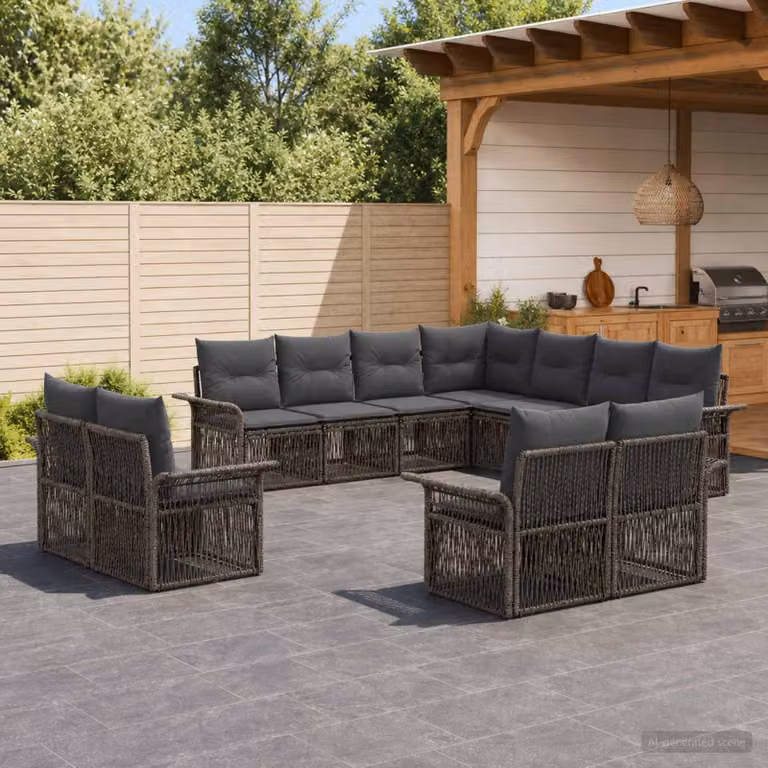 Set Divano da Giardino vidaXL 11 pz a forma a U in Polyrattan Grigio e Antracite con Cuscini e Coperture Rimovibili