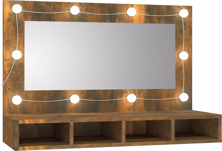 Mobile a Specchio con LED Rovere Fumo 90x31,5x62 cm