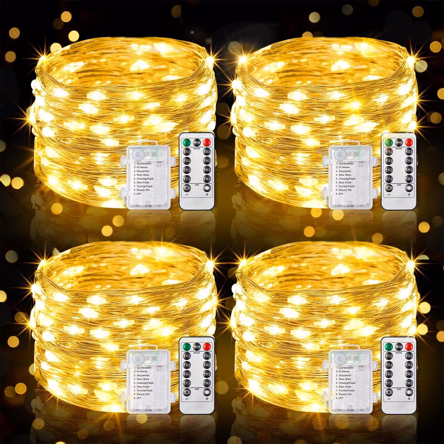 Catena luminosa a LED, 4x10 metri, 100 LED bianco caldo, con telecomando, 8 modalità
