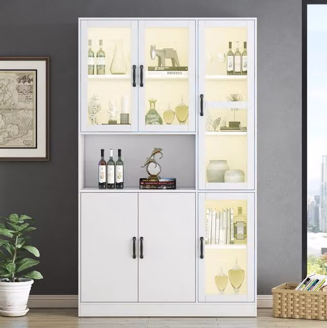Vetrina libreria con LED 120x40x200 cm in MDF e vetro bianco