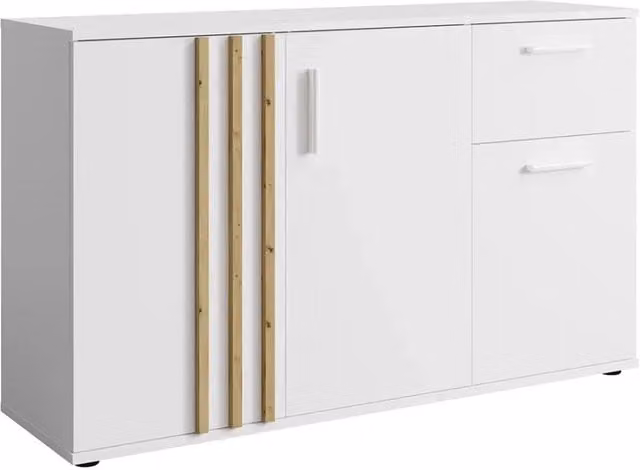 Cassettiera VARIA - 3 porte e 1 cassetto - Design moderno colore bianco e rovere artigiano