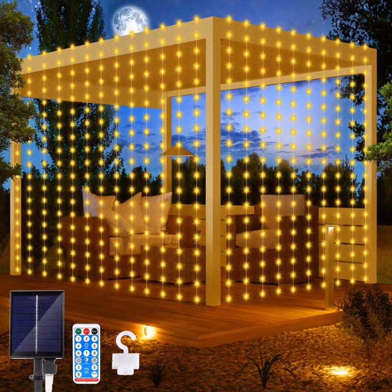 Luci per tende solari, dimensioni 3x3 metri, 300 LED, 8 modalità, con telecomando