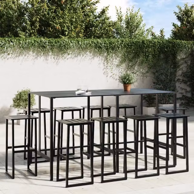 Set Bar da Giardino vidaXL in Acciaio Verniciato a Polvere Nero Opaco, 11 Pezzi – 1