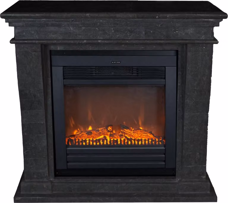Caminetto elettrico Xaralyn - Kreta-Mini ELU-SBU - pietra naturale nera - riscaldamento 1400 Watt - con telecomando - caminetto da incasso incluso - caminetto decorativo