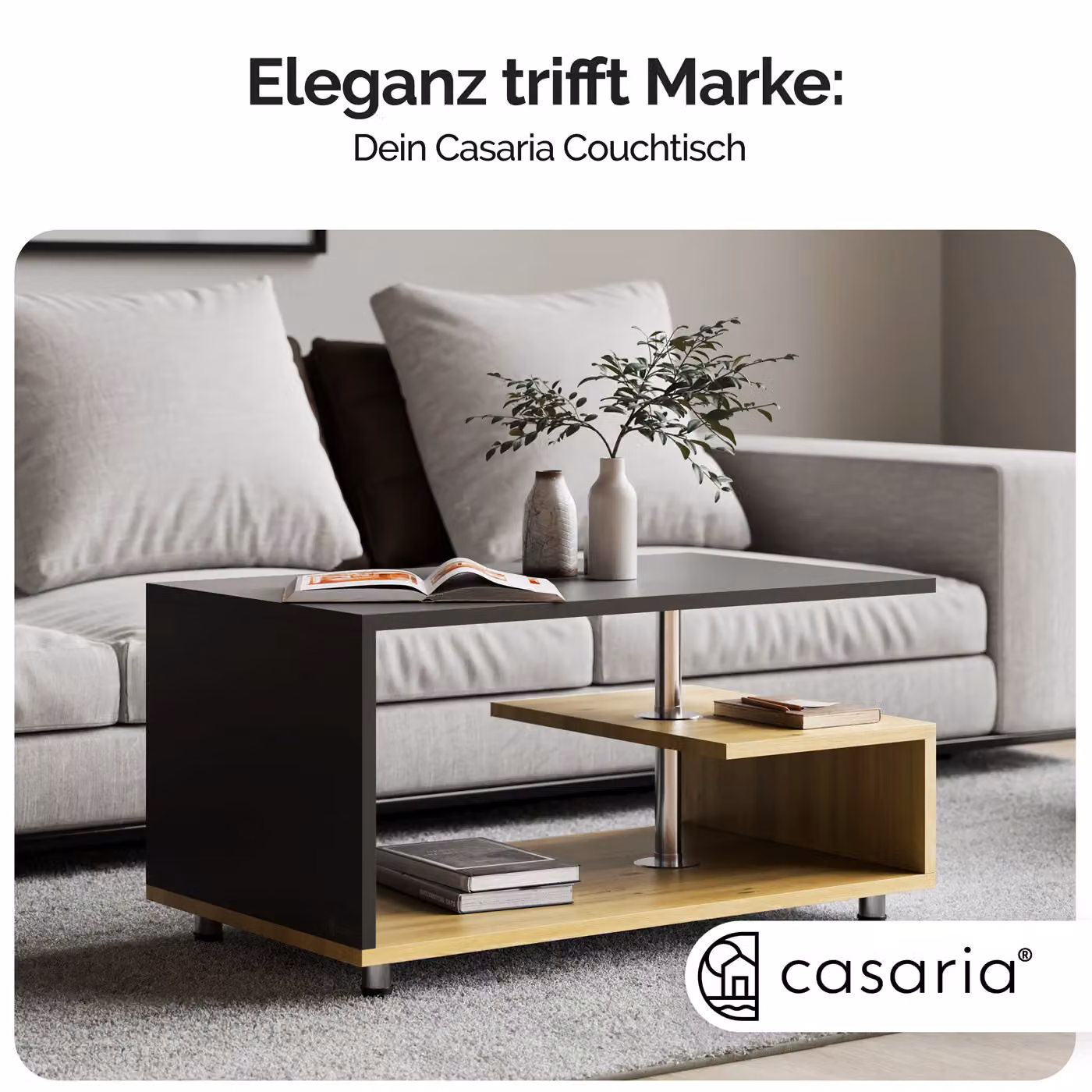 Tavolino Orlando CASARIA moderno in legno e metallo grigio e marrone L/P/H: 95 x 55 x 50 cm – 4