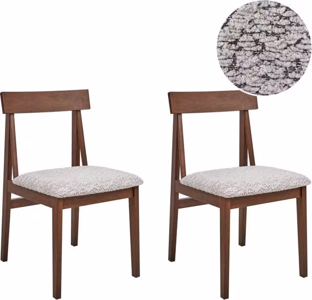 Set di 2 sedie da pranzo BELIANI con struttura in legno di gomma scuro e seduta in tessuto bouclé grigio, design retrò senza braccioli – 1