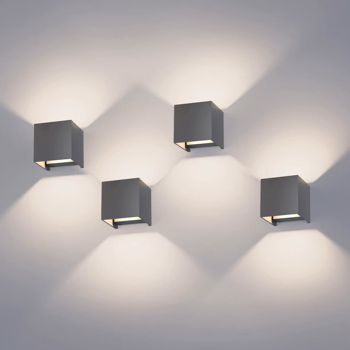 Set di 4 applique LED da 12W, grado di protezione IP65, regolabili, 4000K, colore grigio scuro