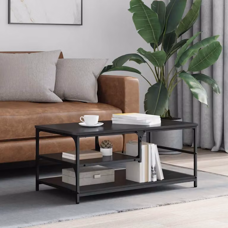 Tavolino da salotto vidaXL in stile industriale, colore rovere e nero, L 90 cm x P 49 cm x H 40 cm