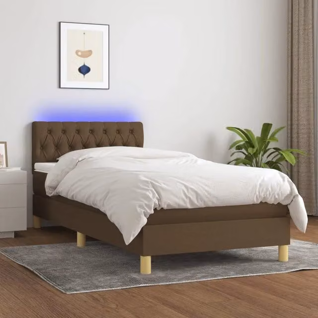 Letto a Molle Materasso e LED-Struttura Letto con Materasso Marrone Scuro 90x200cm in Tessuto 612739