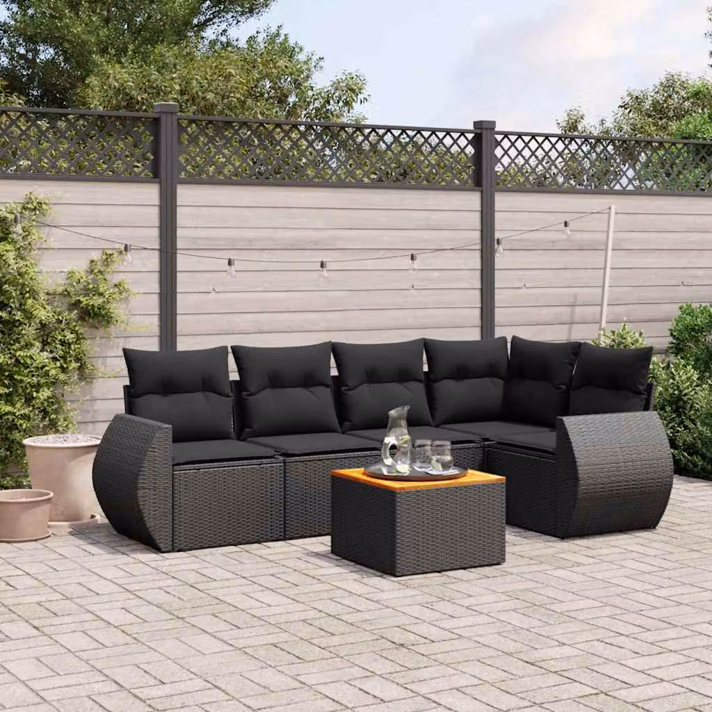 Set Divano da Giardino vidaXL 6 pz a Forma a L con Cuscini Nero in Polyrattan e Telaio in Metallo – 1