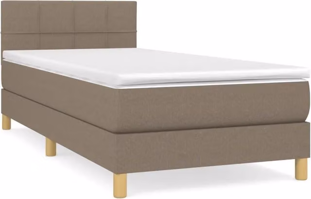 Letto singolo | Letto per adulti | Giroletto a Molle con Materasso Tortora 90x190 cm in Tessuto