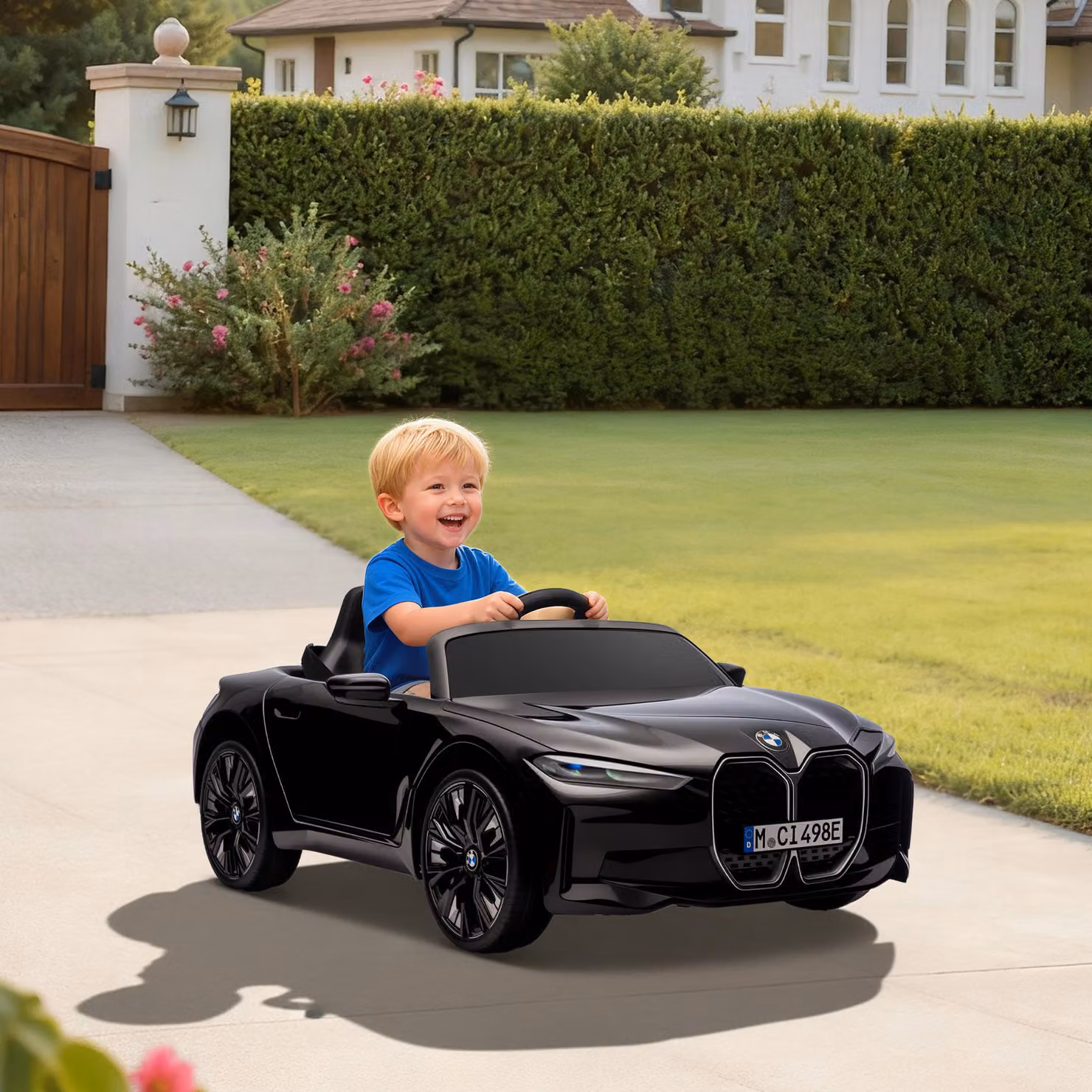 Macchina Elettrica Licenza BMW HOMCOM per Bambini con Telecomando, Fari e Clacson, Colore Nero, L/P/H: 115 x 67 x 45 cm – 2