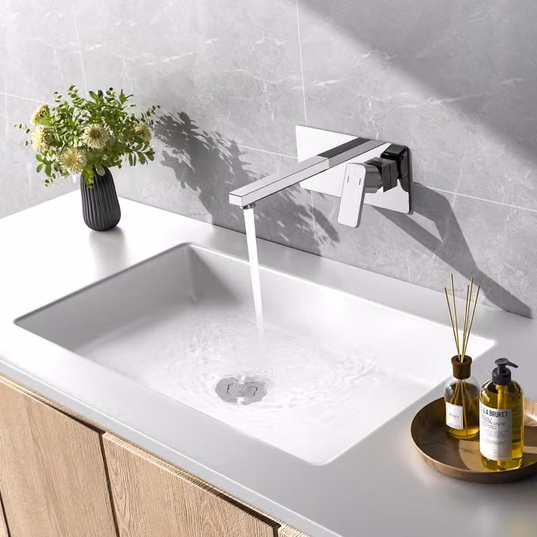 Miscelatore per lavabo da incasso, forma rettangolare, finitura cromata, acciaio inossidabile, attacco G1/2
