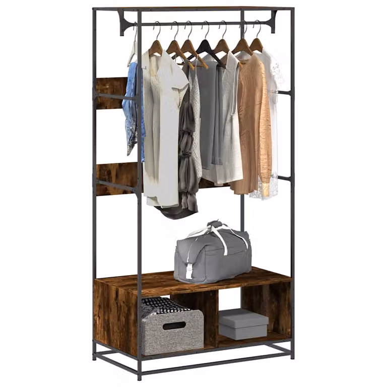 Armadio vidaXL in stile industrial con ante a battente, colore rovere fumo e dettagli in metallo, L: 90 cm, P: 50 cm, H: 180 cm