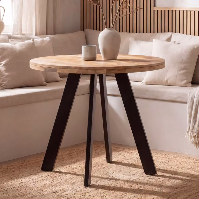 FineBuy Tavolo da pranzo rotondo Ø 80 cm in legno massello di mango – Tavolo da cucina moderno, tavolo di design in legno per 3 persone, tavolino da sala da pranzo in stile industriale, tavolo da bistrot