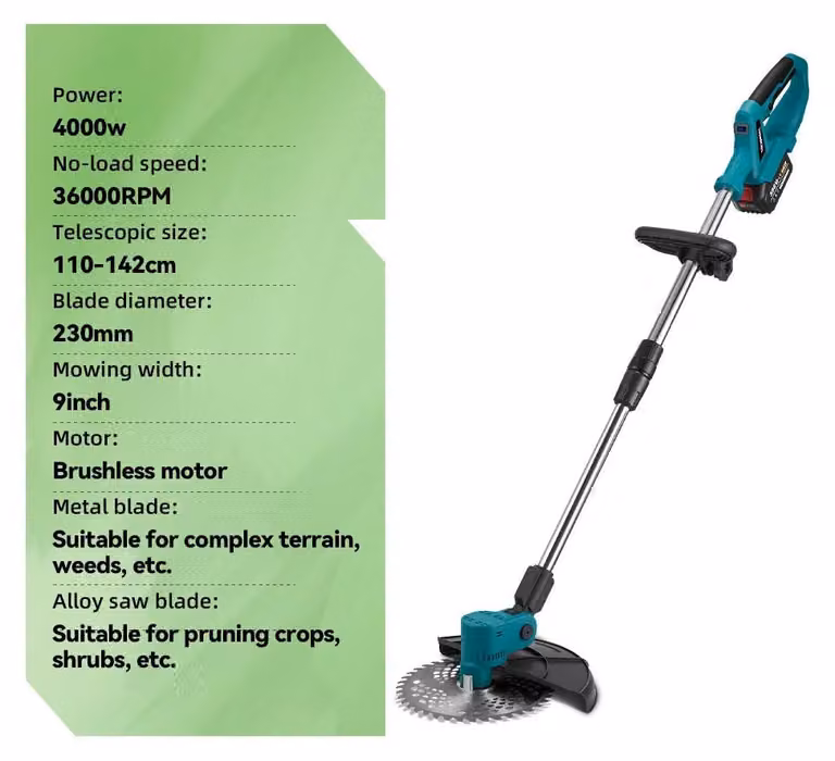 Tagliaerba manuale - Tagliaerba - Trimmer per erba - Forbici per erba - Macchina per tagliare l'erba - 4000W - 9 pollici - Elettrico/a batteria