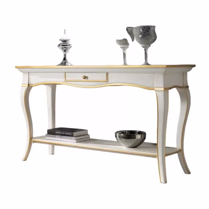 Consolle Shabby Chic in Legno con 1 Cassetto Bianco e Oro Mobili 2G L: 135 cm, P: 47 cm, H: 80 cm – 1