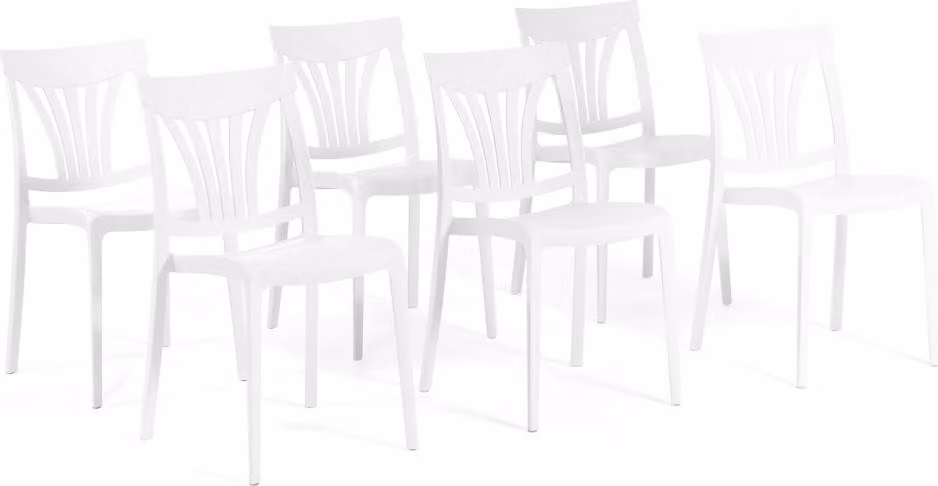 set di 6 sedie impilabili in polipropilene con fibra di vetro per esterni e giardino, bar e ristoranti, cucina dal design moderno - GINA - Bianco