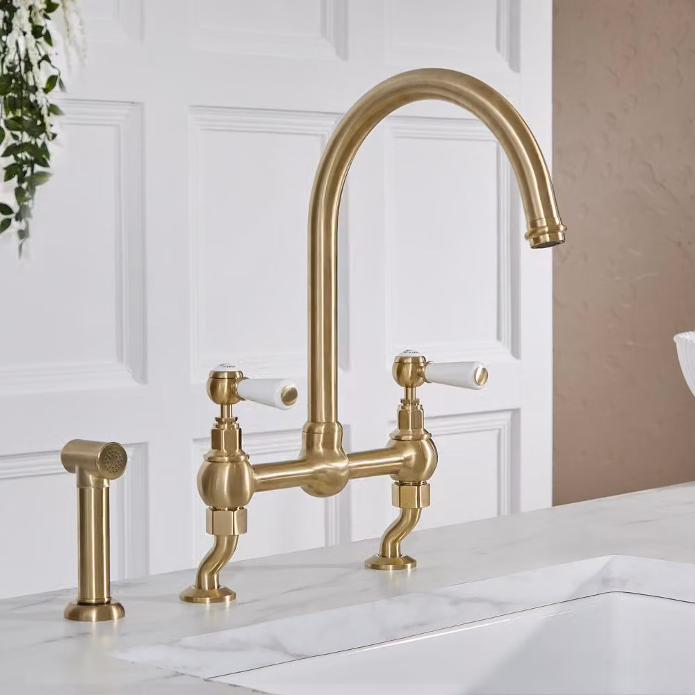 Miscelatore Cucina Tradizionale con Ponte - Spray Estraibile - Oro Satinato