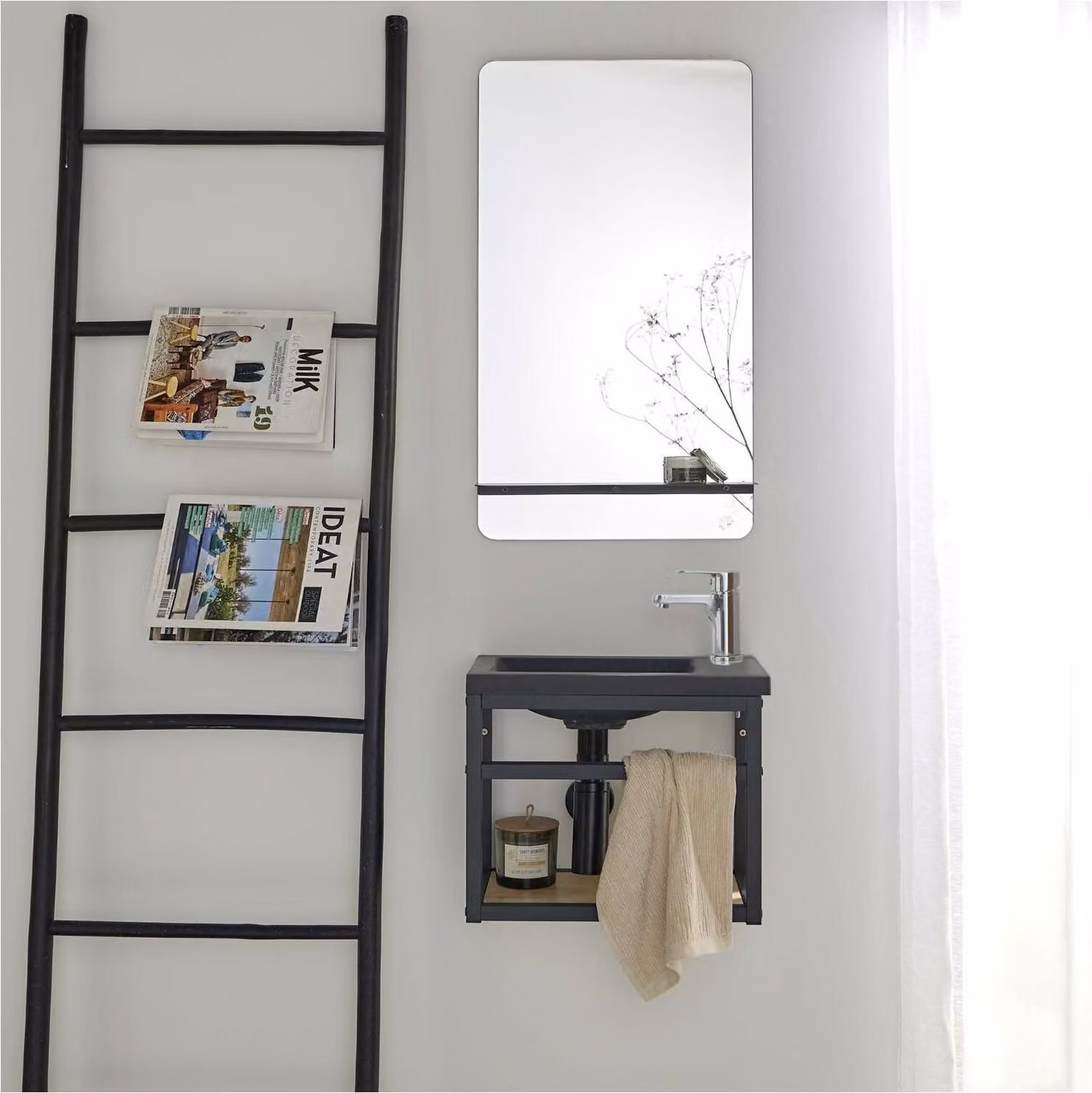 Set lavabo salvaspazio HAMPTON con specchio e mensola