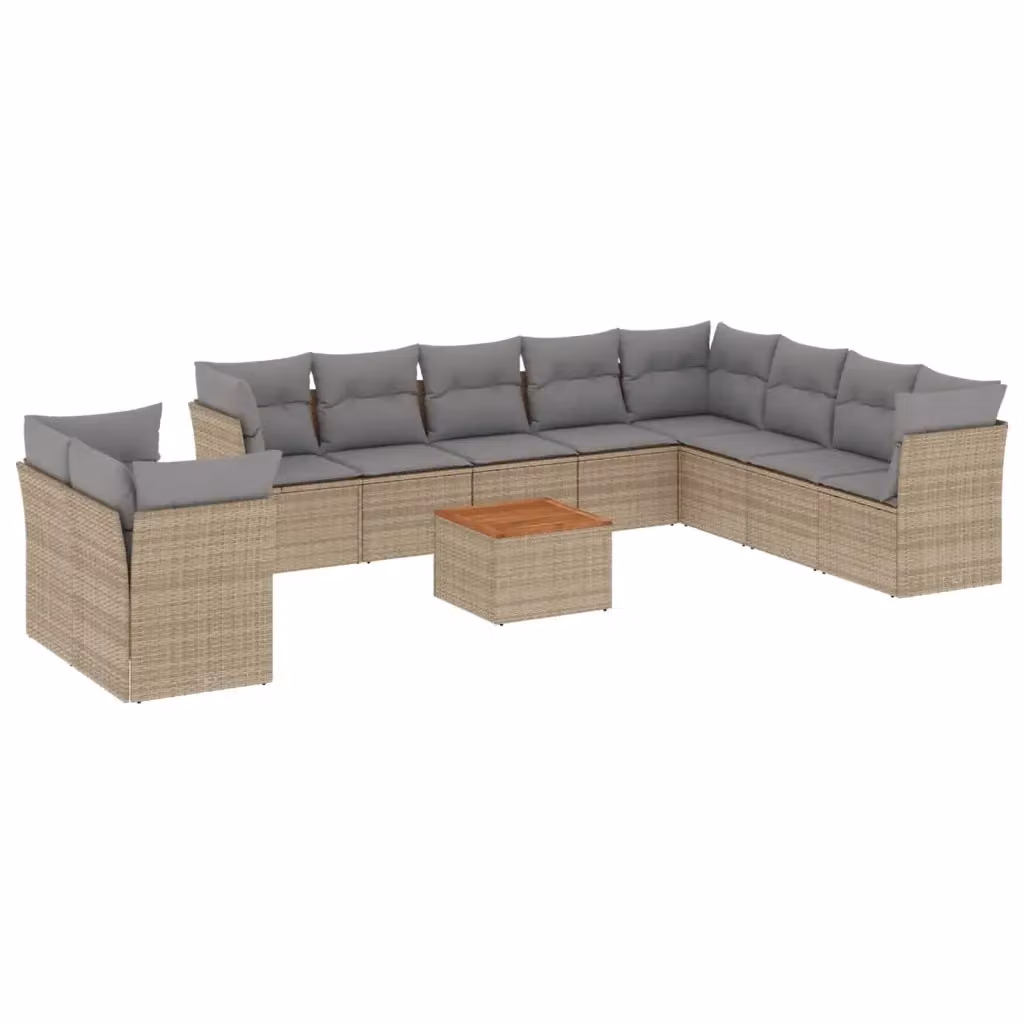 vidaXL Set Divani da Giardino 11 pz in Polyrattan con Cuscini Beige e Tavolino da Esterno – 2