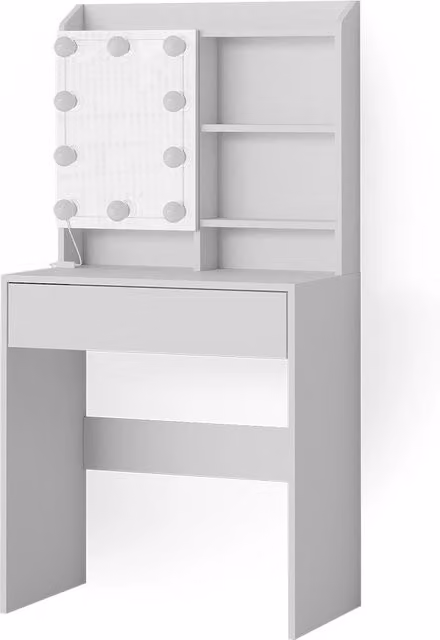 Tavolo da toeletta Laura Vicco bianco con illuminazione a LED L: 70 cm, P: 40 cm, H: 136 cm