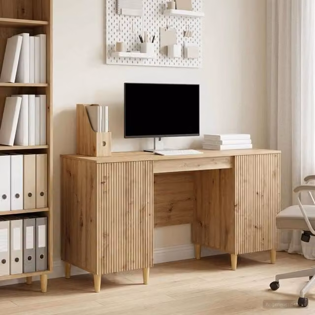 Scrivania moderna vidaXL in legno color rovere marrone L: 142,5 cm, P: 60 cm, H: 75 cm